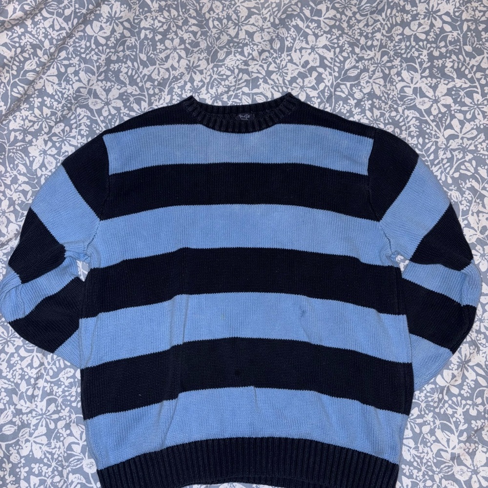 Blue and Black Striped Men Sweater